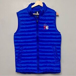 NWOT GIII Sports Blue Philadelphia 76ers Puffer Quilted Full Zip Vest Medium